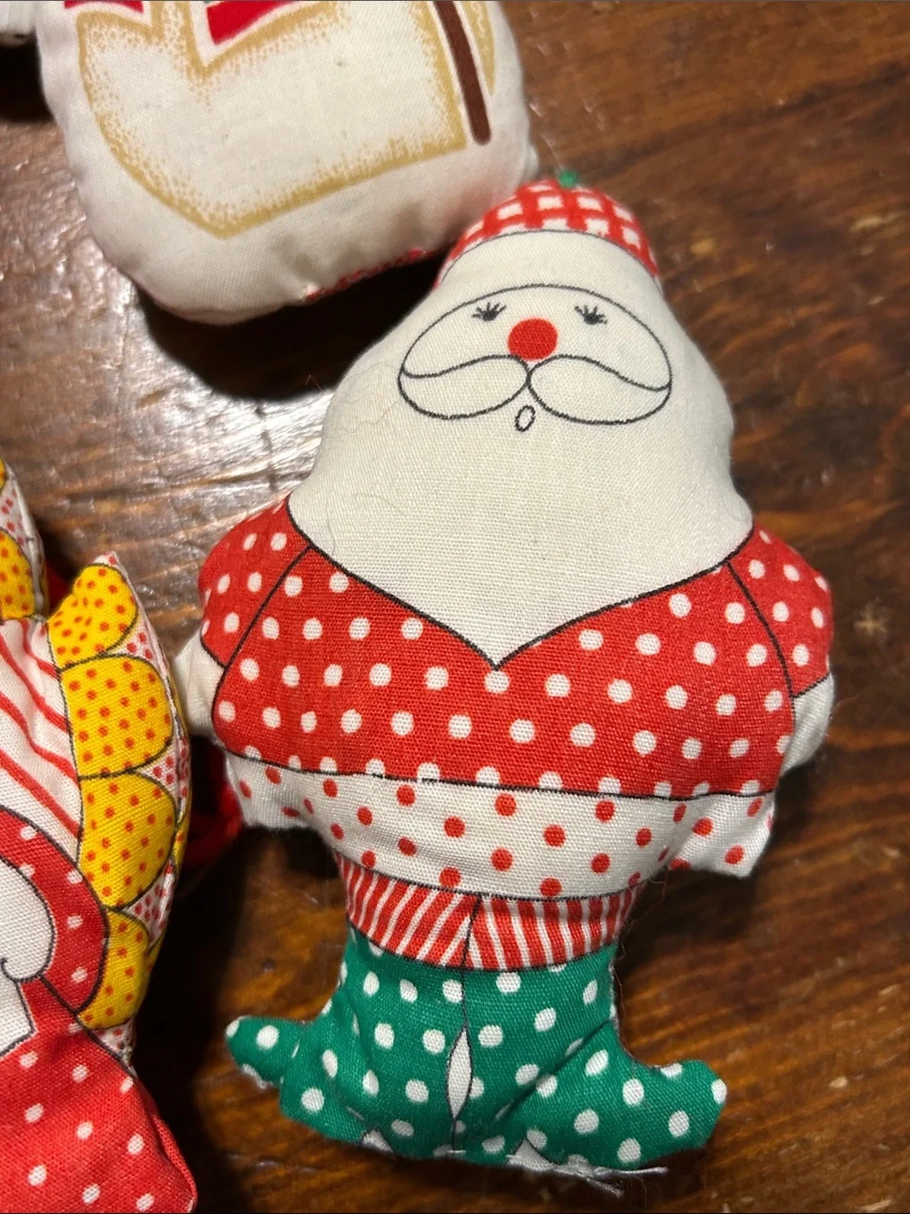 Holiday Plush Ornament Set vintage 1970 Calico Stuffed Fabric Ornaments